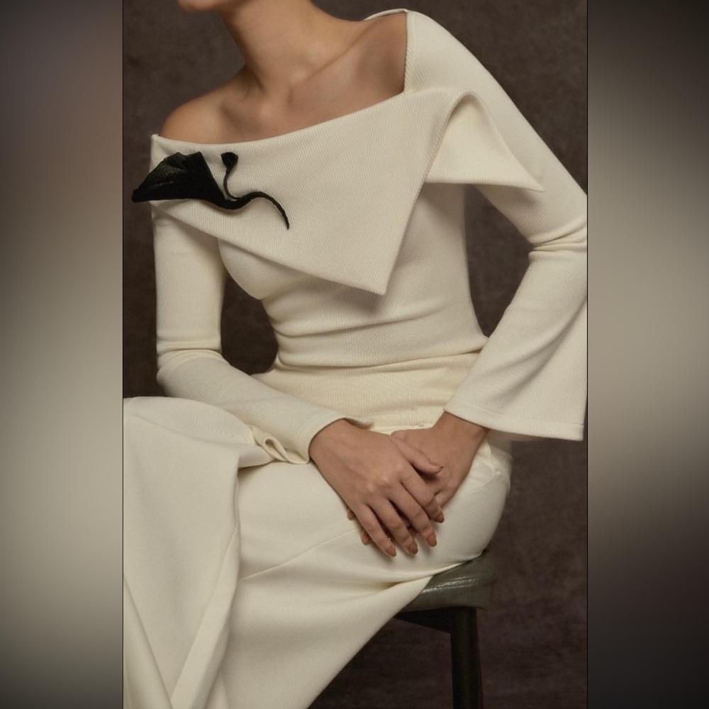 Elegant Cream Off-Shoulder Dress